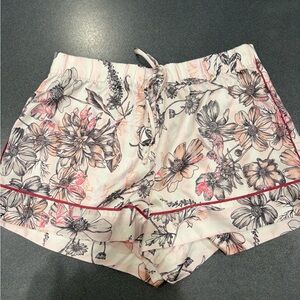 Victoria’s Secret Floral Print Drawstring satin sleep Shorts - White/Pink